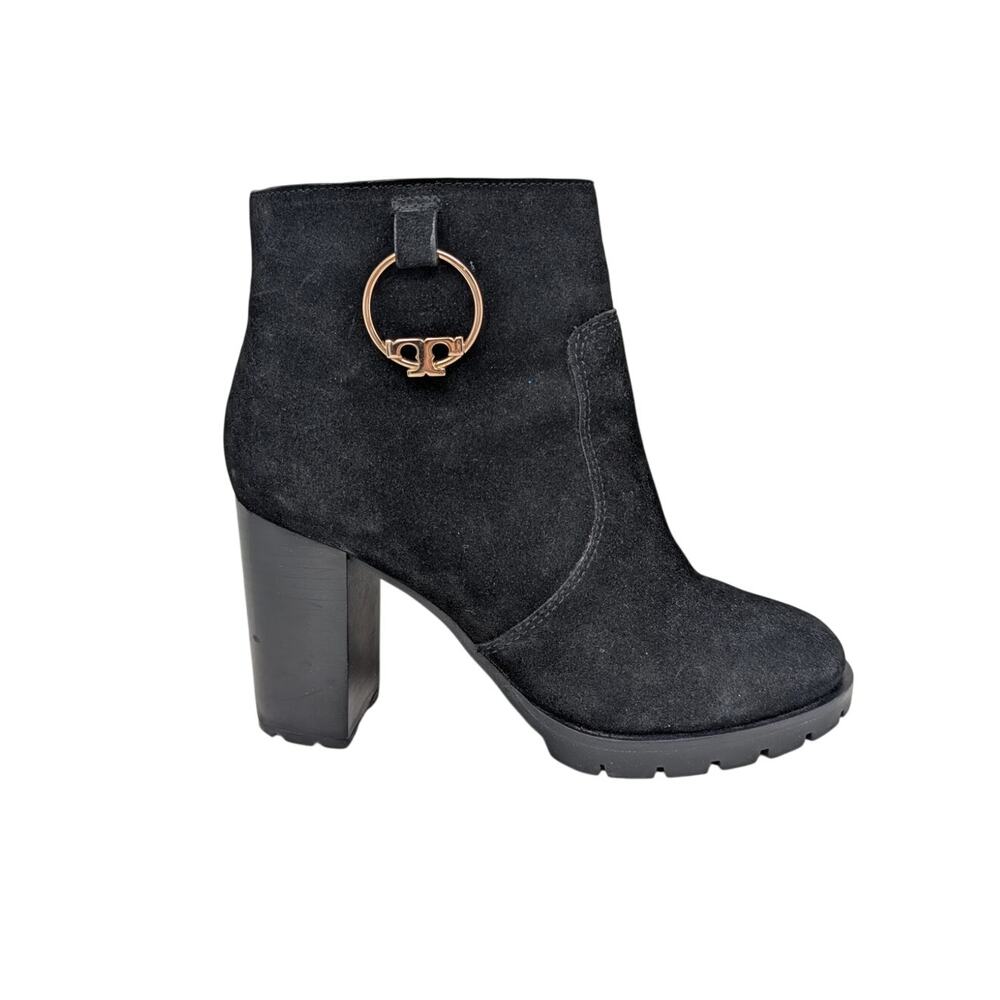 Tory Burch Sofia Black Suede Lug Sole Block Heel Ankle Boots 8.5